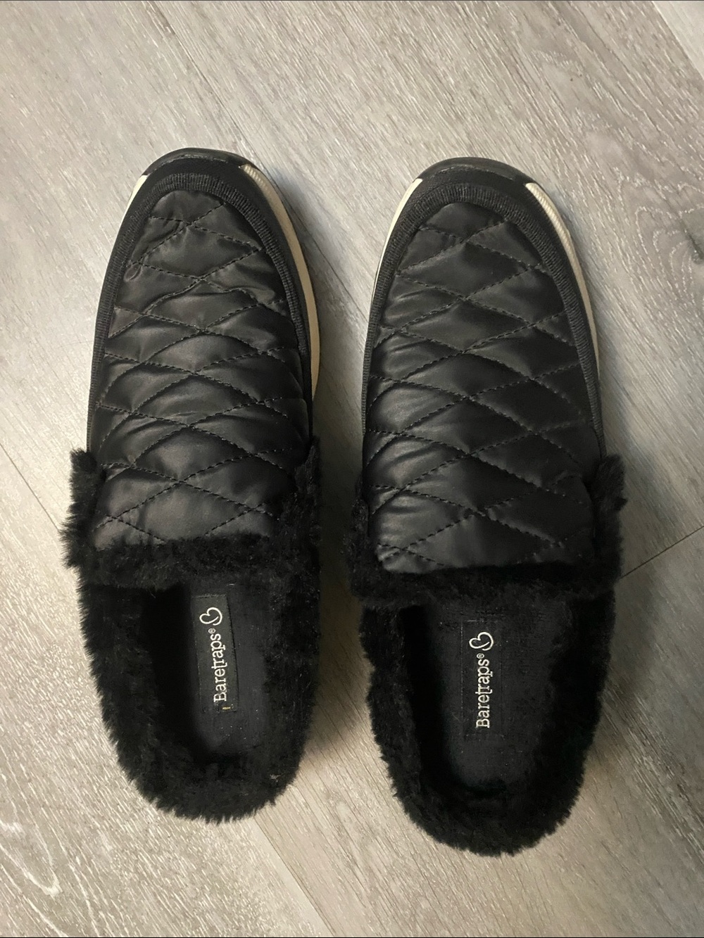 BareTraps Black Quilted Faux-Fur Slip-On Slippers